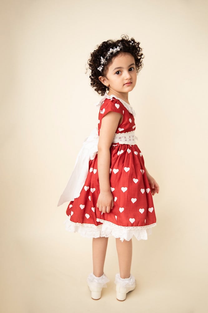 Girls Red Heart Print Dress - 2988 – Adorable Childrenswear