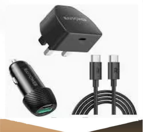 شاحن جداري 20 واط + شاحن سيارة 20 واط + كيبل c-c متر من راف باور