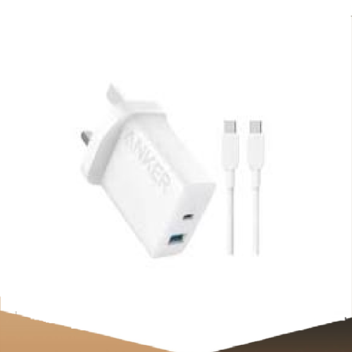 انكر - باندل فيش جداري بقوة 20 واط بمنفذ تايب سي و يو اس بي مع كيبل تايب سي الي تايب سي بطول 1.5 متر - ابيض