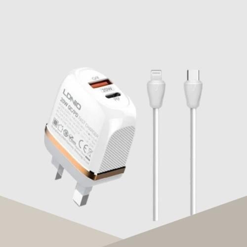 شاحن لدنيو – 38 واط – ايفون 12 وايفون 13 + 2 منفذ + كيبل تايب سي + لايتينيغ