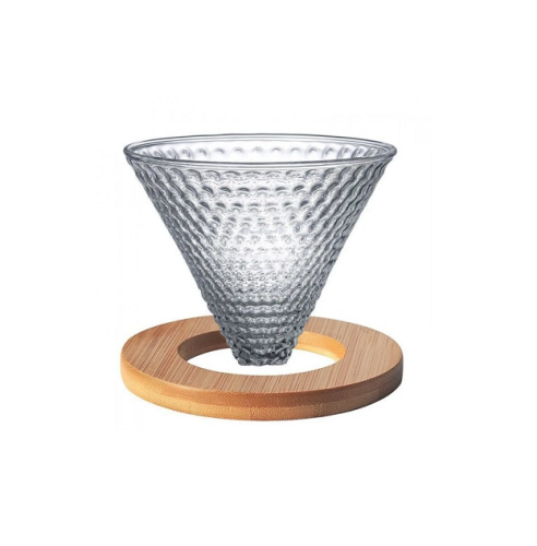 قمع v60 زجاجي 02 بقاعدة خشب منقط