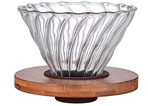 قمع v60 زجاجي مموج قاعدة خشب 02