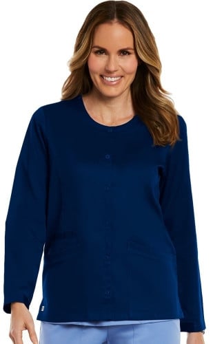 Matrix by Maevn Women's Round Neck Snap Front Solid Scrub Jacket