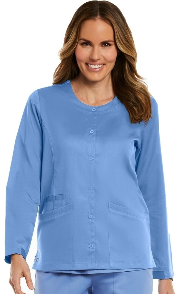 Matrix by Maevn Women's Round Neck Snap Front Solid Scrub Jacket