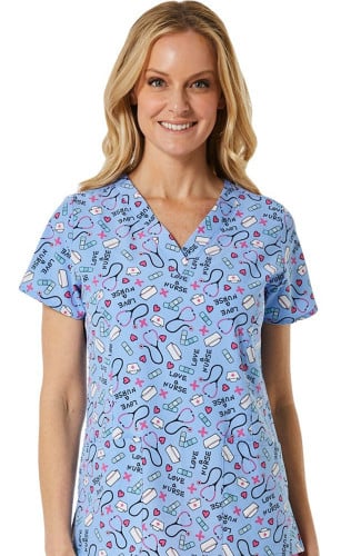 Maevn Women,s LON Printed Scrub Top