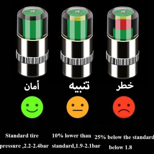 4 قطع لقياس ضغط اطارات السيارة، مؤشر تنبيه لمراقبة...