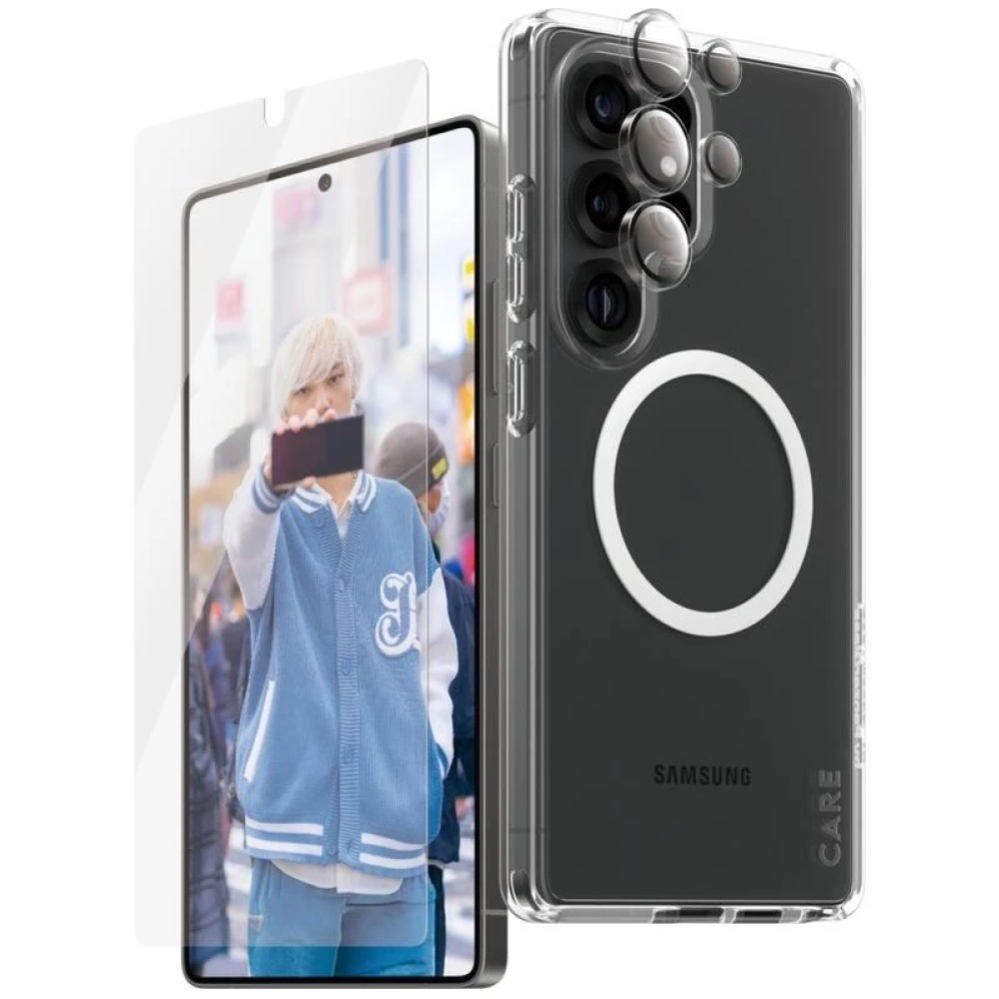 بكج حماية بانزر جلاس شاشة وكفر جلاكسي اس 25 الترا مع مادة D30 ممتصة للصدمات شفاف