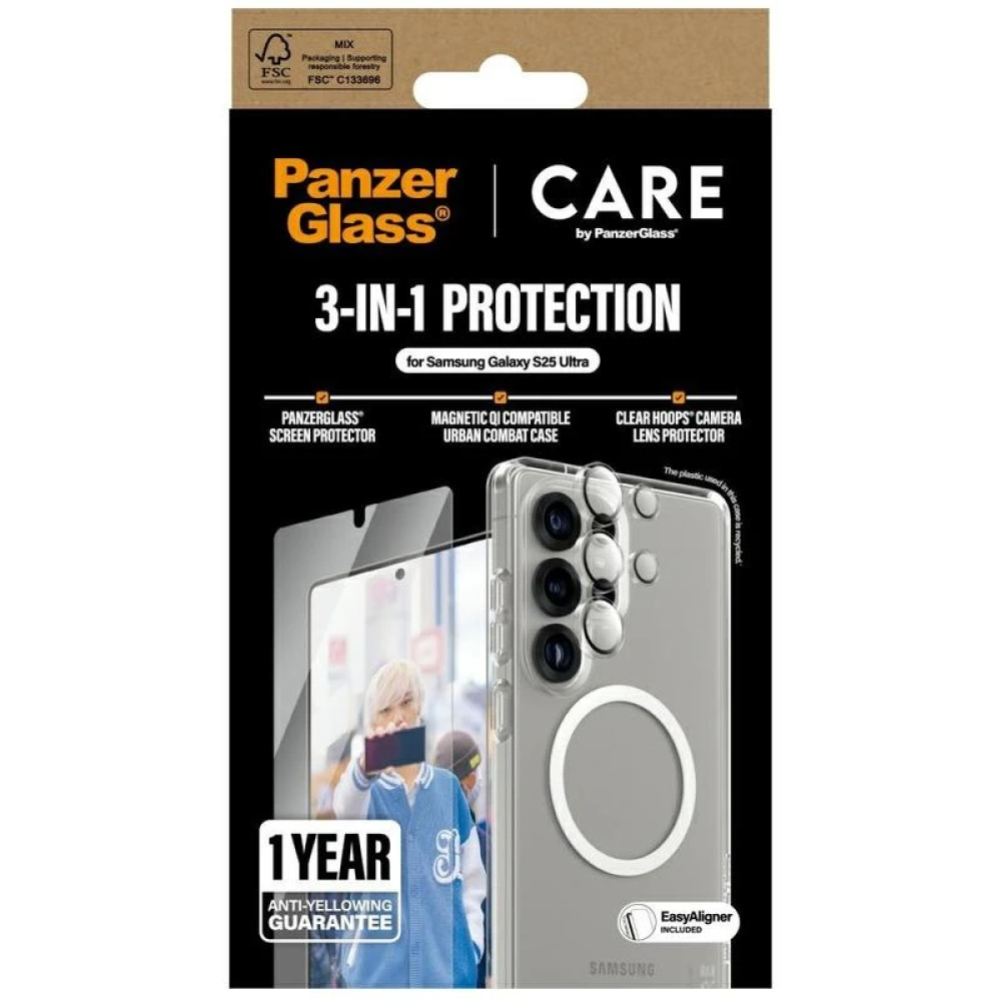 بكج حماية بانزر جلاس شاشة وكفر جلاكسي اس 25 الترا مع مادة D30 ممتصة للصدمات شفاف