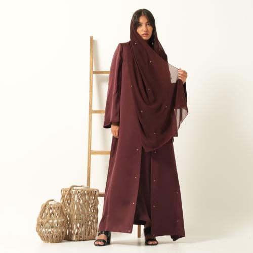 Burgundy Silk Crepe Abaya