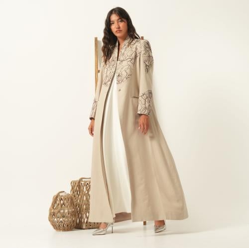 Beige Linen with Purple Blazer