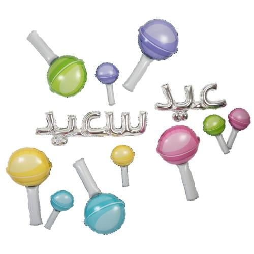 بلونات عيد سعيد  فضي مع بلونات لوليبوب