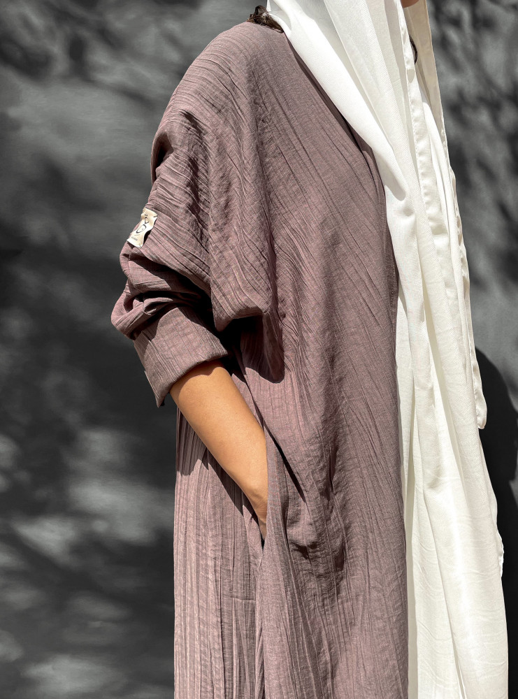 عباية لينن مكسر صيفي بنفسجي غامق The Aeen Abaya