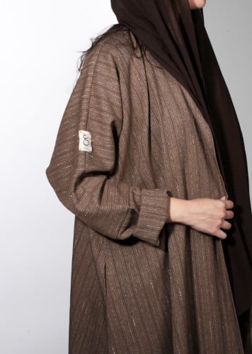 عباية كريب - بيج غامق مخطط