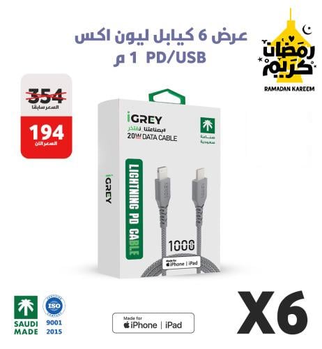 عرض رمضان 6 كيابل آي جري 1 متر USB / PD