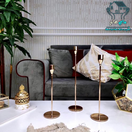 شمعدان استيل ذهبي 3 احجام مختلفة، للشمع الطويل، عص...