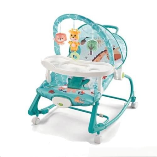 كرسي هزاز للأطفال مع طاولة طعام ومظلة وعجلات