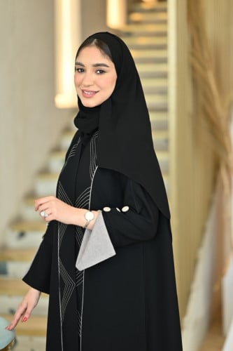 عباية بتداخل لون بيج مميز مع ازرار-0598