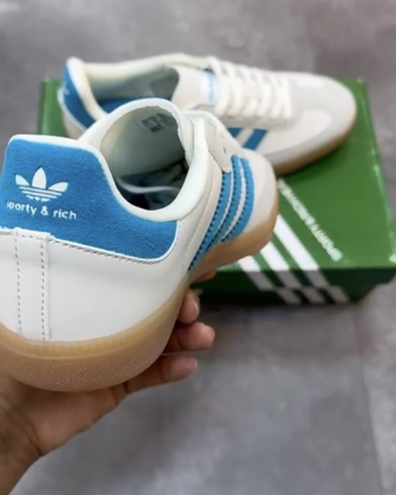 adidas gazelle silver green womens Adidas Sporty & Rich x Samba OG "Cream Blue"  Shoe Treats