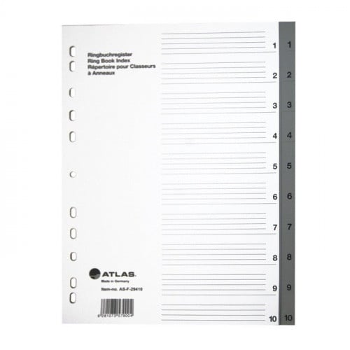 Atlas Plastic Divider A4 1-10 Bx=25