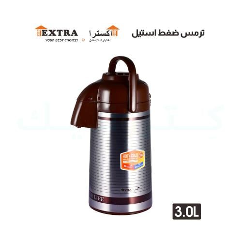 ترمس شاي وقهوة استيل ضغاط حار/بارد سعة 3 لتر، بني/...