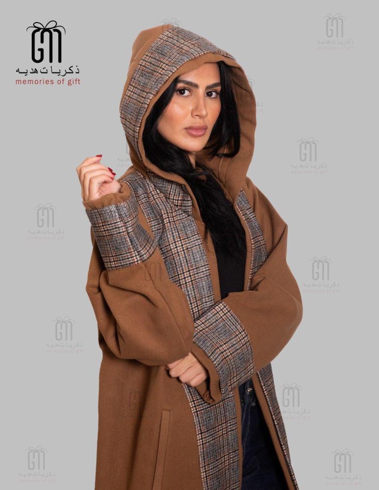 فروة نسائية إيطالية كاروهات لون جملي