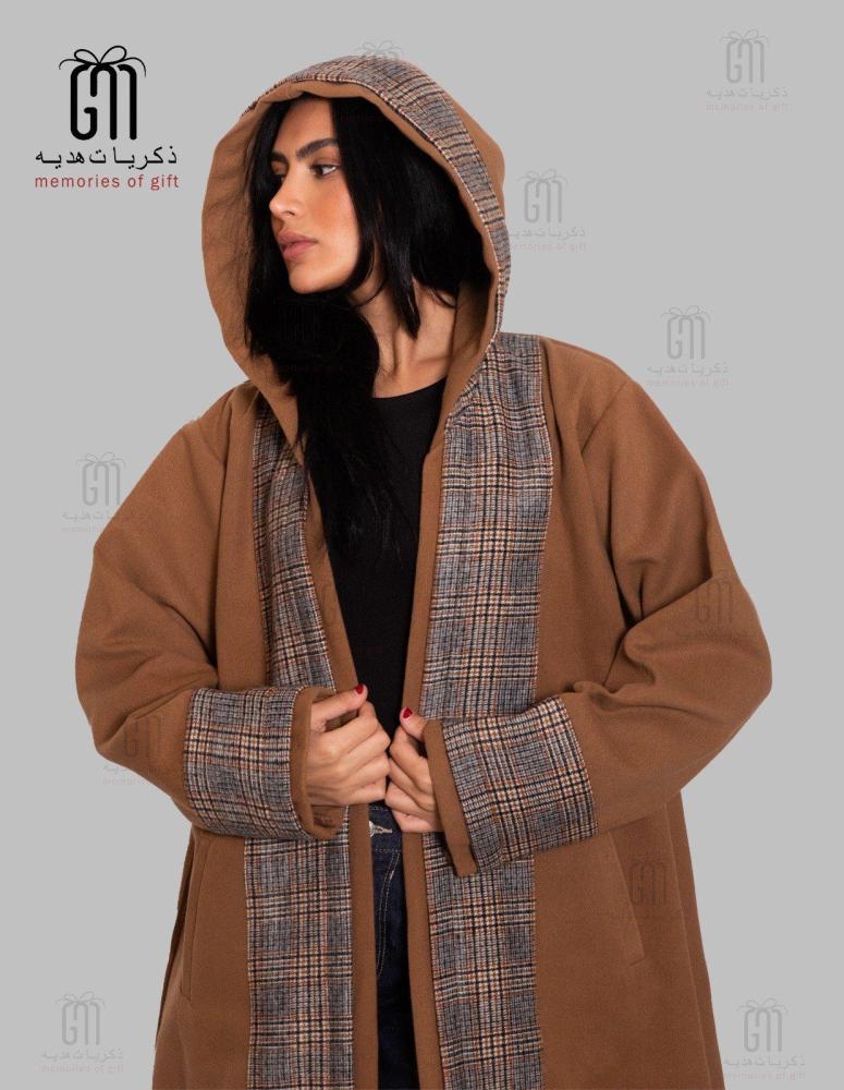 فروة نسائية إيطالية كاروهات لون جملي