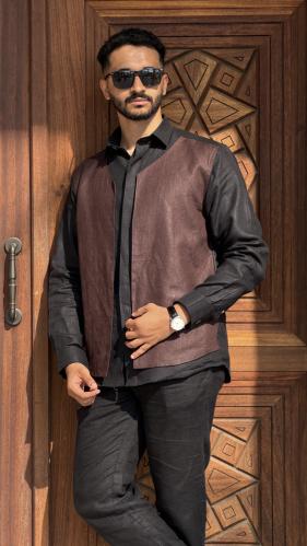 brown dress shirt black pants Paige Men's Martin Cotton-Blend Twill Shirt - Carbanolo