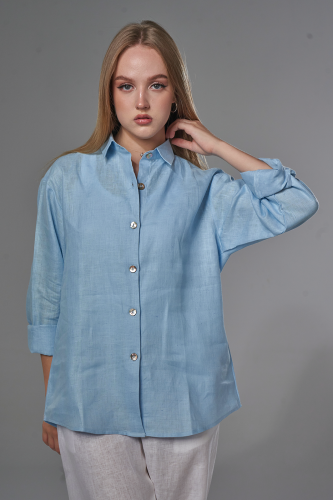 women's light blue dress shirt Light Blue Mid Length Shirt Dress Poeta