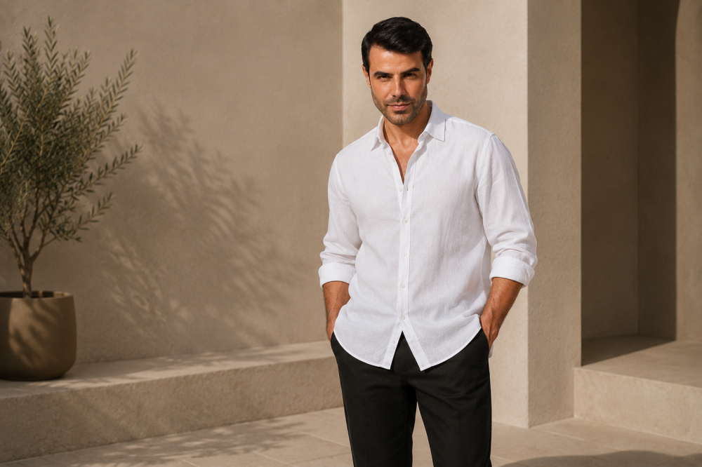 Men's black trousers paired with linen shirts 2026