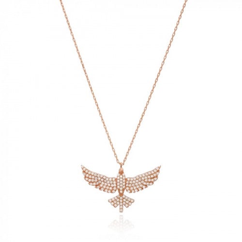 سلسال للسهرات على شكل النسر الطائر مرصع بالزيركون الشفاف ومطلي بالذهب روز قولد -من مجموعة نفيس هدايا مجوهرات هدية نسائية فاخرة 5465