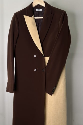 Abaya كتان بيج وسراميك بني