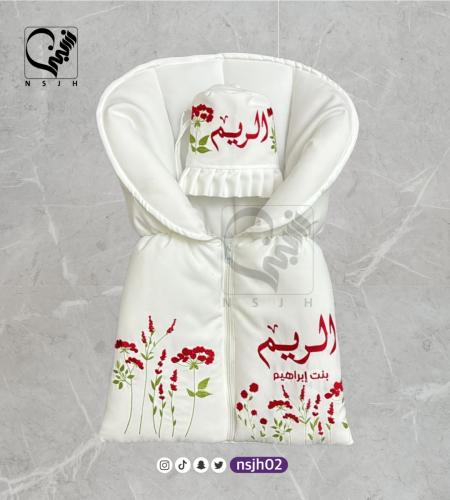 مدس مواليد + قبعة فكتورية مع تطريز ورود