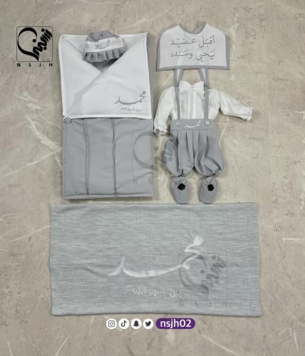 طقم استقبال مواليد ٦ قطع تطريز خاص