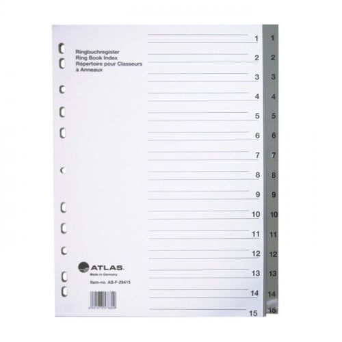Atlas Plastic Divider A4 1-15 Bx=25