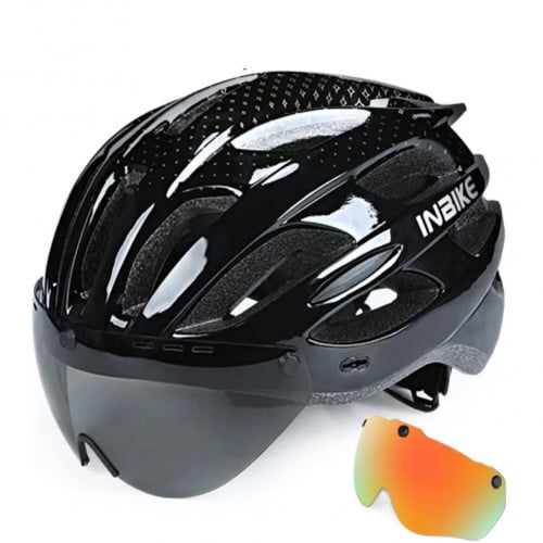 خوذة الدراجات الهوائية مع نظارتين ملونة ورمادي