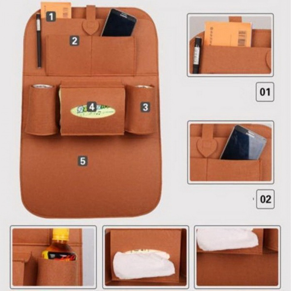 حقيبة تخزين 7 جيوب متعددة الوظائف خلف مقعد السيارة من الجلد