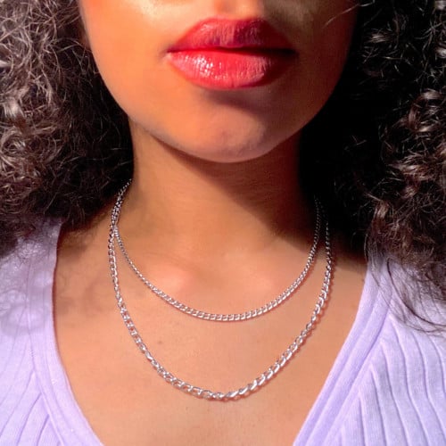 سلسال توأم ناعم فضي يومي | Silver everyday twin necklace