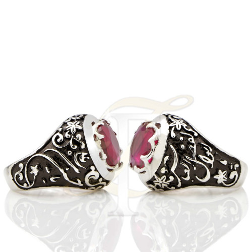 خاتم (ياقوت معالج) فضة  عيار 925