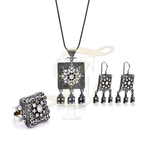 نص طقم زركون فضة عيار 925