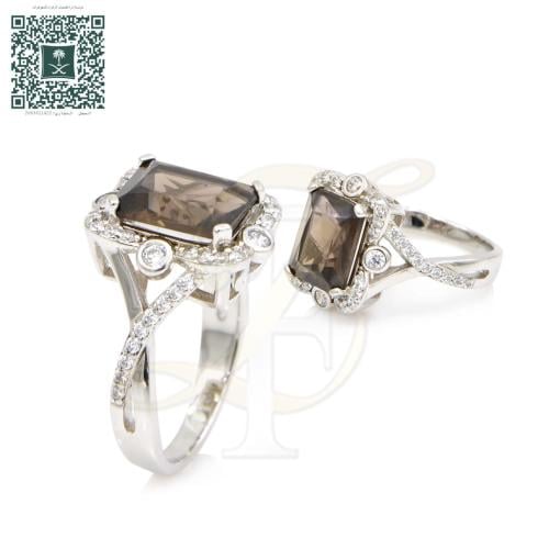 خاتم كوارتز دخاني فضة عيار 925