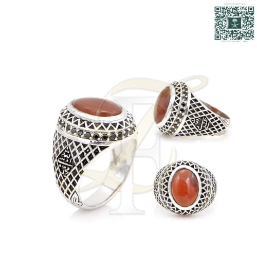 خاتم عقيق يماني فضة عيار 925