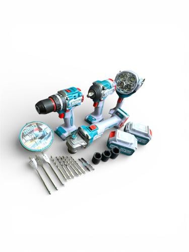 طقم 4 في1  دريل تخريم وفك صواميل وصاروخ وكشاف