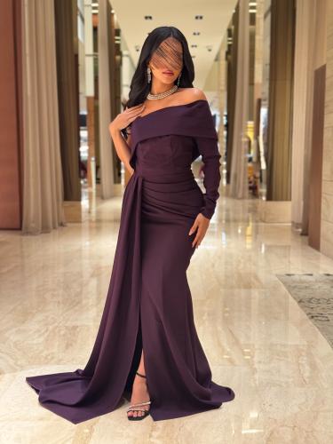 فساتين سهرة كريب طويلة ناعمة بقصة خصر أنيقة