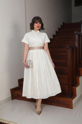 فستان ناعم بحزام من الخصر