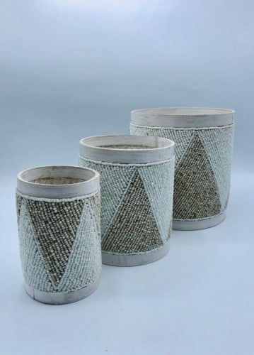 3 علب اسطوانية مزينة بالخرز (18 سم، 15 سم، 11سم)