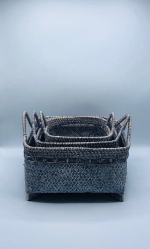 3 سلات من الخوص لون موف معتق (30 سم، 25سم، 20سم)