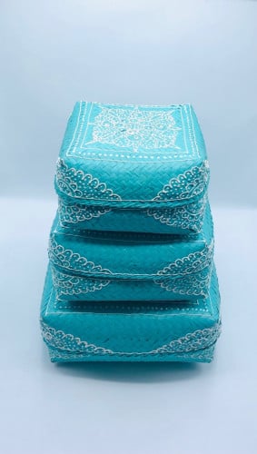 طقم مكون من 3 صناديق مزخرف عليها بالرسم اليدوي (25سم ، 20سم ، 15سم)