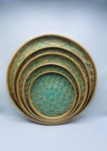 طقم مكون من 5 ألواح من الخوص الطبيعي (45سم،40سم،35سم،30سم،25سم)