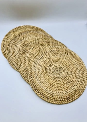 قاعدة آواني من الخوص للتزيين لون بيج  (30سم ، حبه واحده)