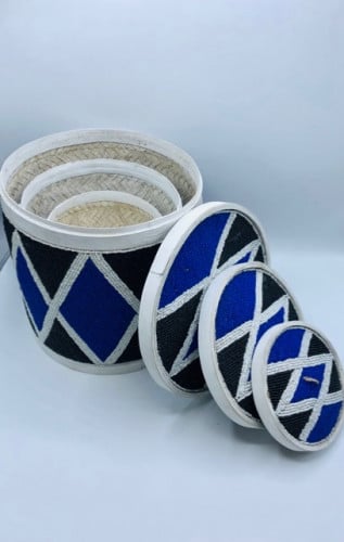 3 علب من الخوص مزينة بالخرز حجم كبير